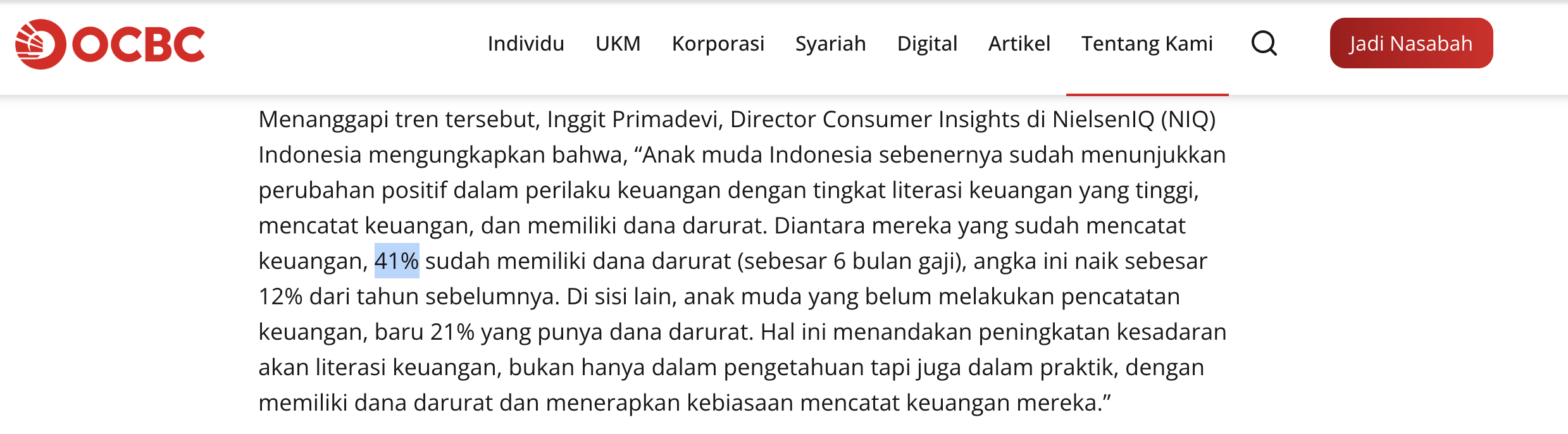 Screenshot artikel OCBC Financial Fitness Index 2024